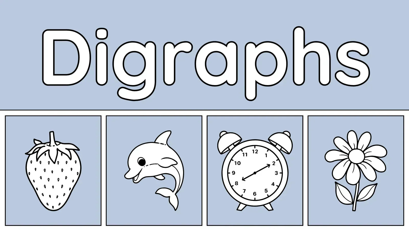 Common digraphs chart with beginning and ending sounds like ch, sh, th, ck, ng, and example words for early readers.