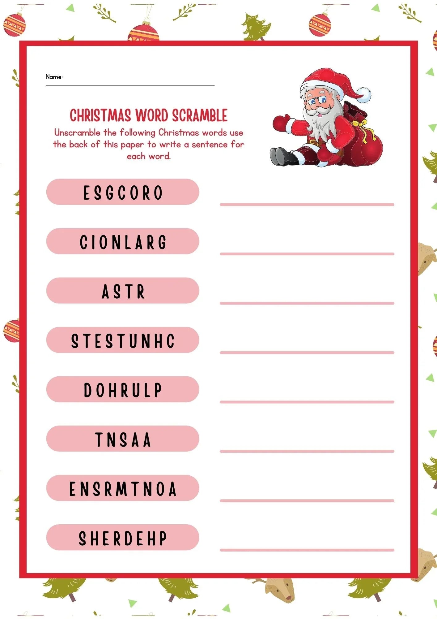 Christmas Word Scramble Worksheet for Kids - NESTA TOYS