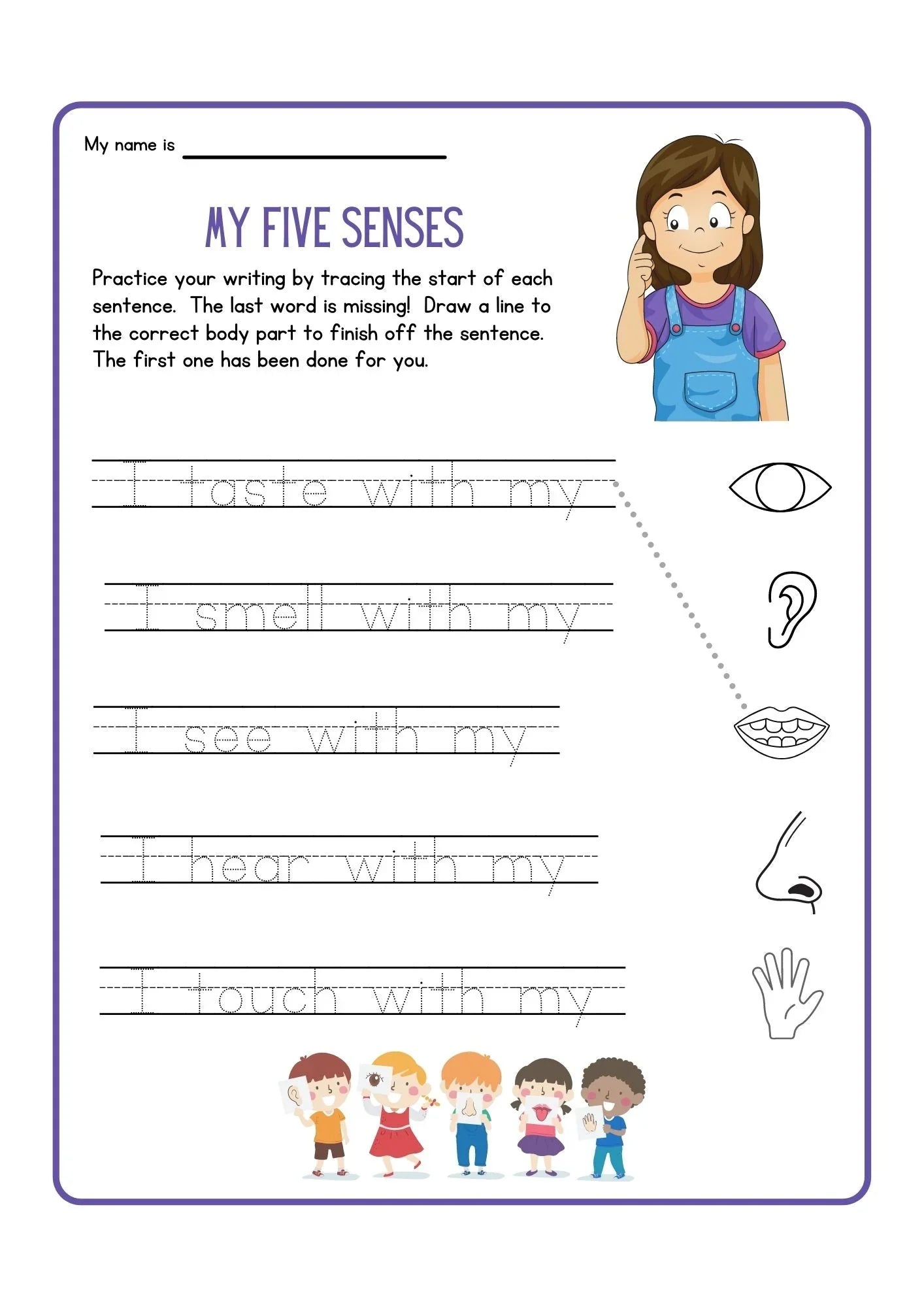 My Five Senses Worksheet for Kids - Fun Writing and Matching Activity - NESTA TOYS