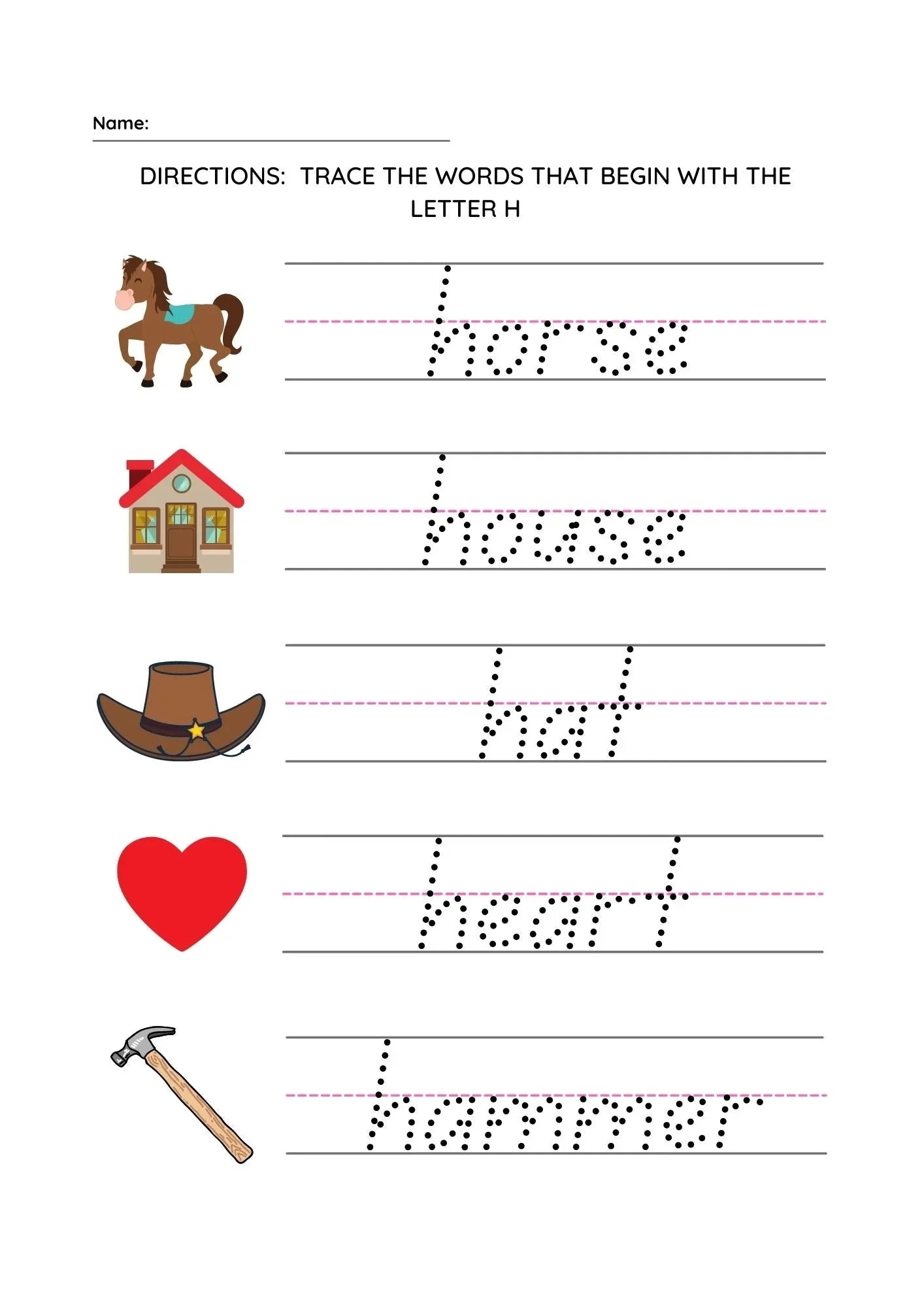 Trace Words That Begin with Letter H - Fun Tracing Activity for Kids - NESTA TOYS