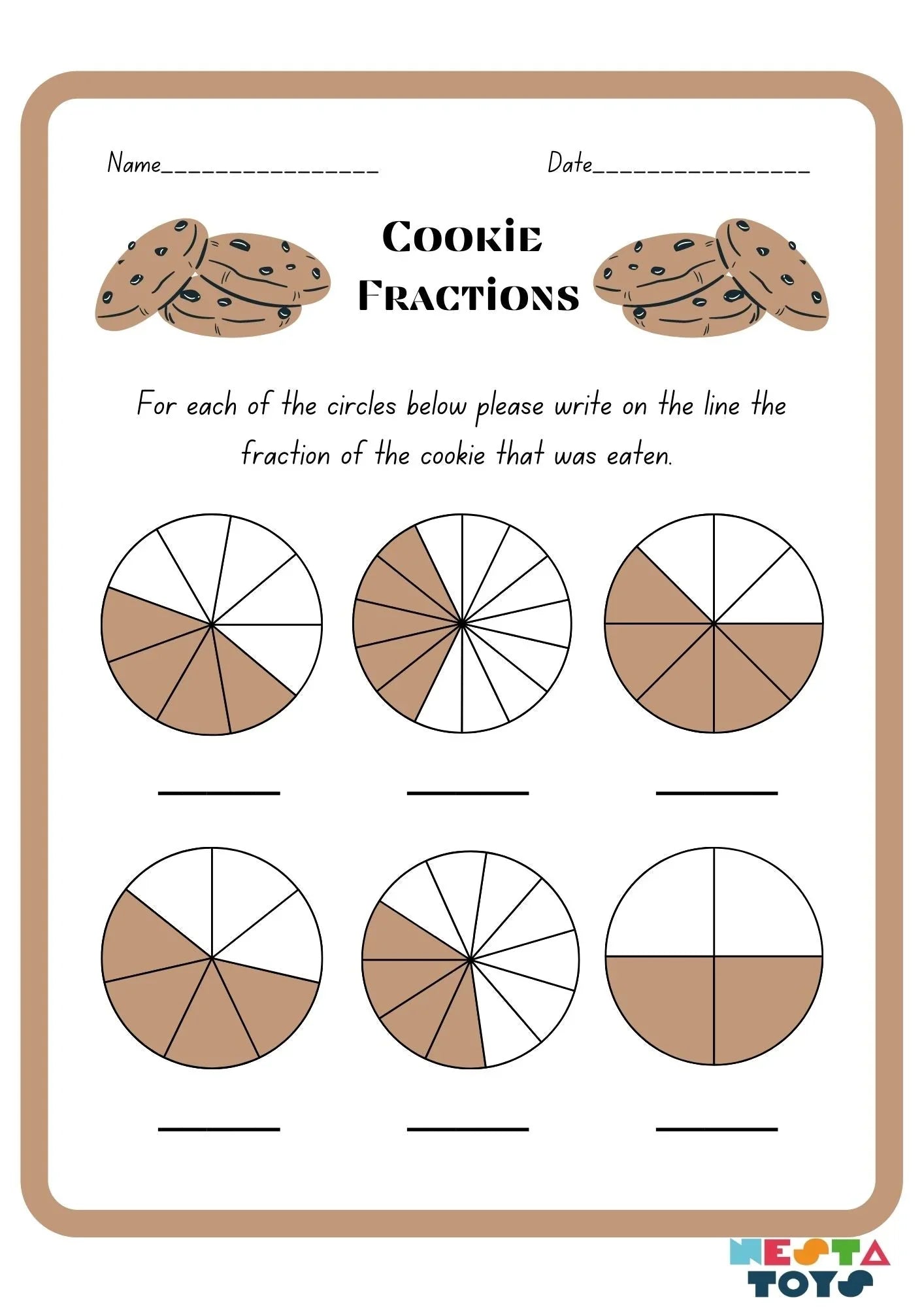 Cookie Fractions Activity Sheet for Kids - NESTA TOYS