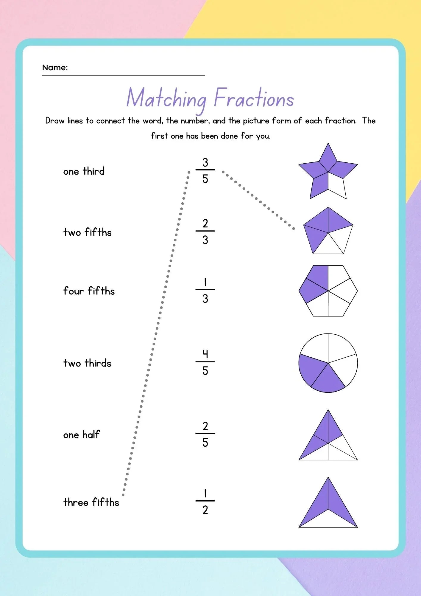 Matching Fractions Activity Sheet - NESTA TOYS