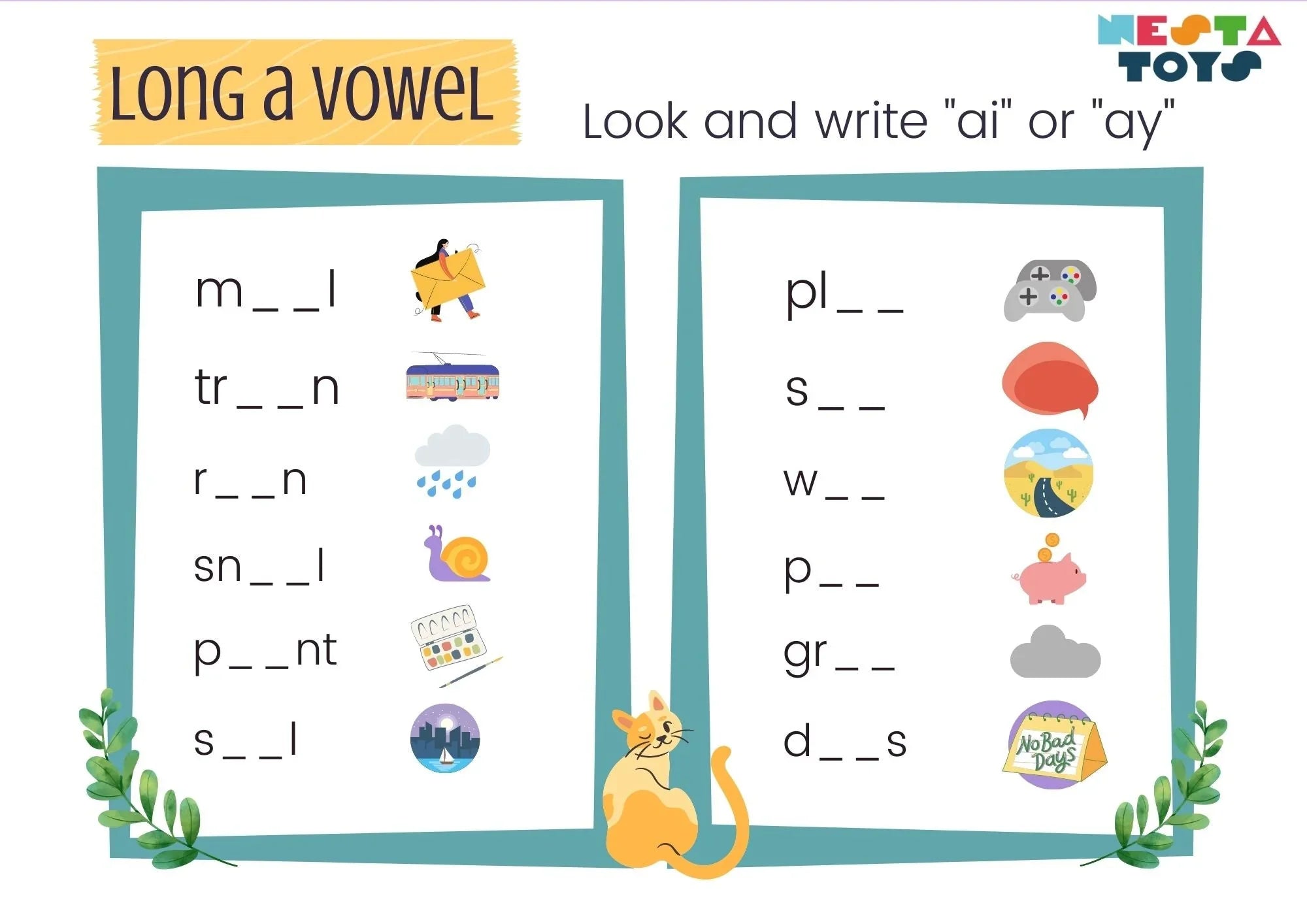 Phonics Activity Sheet: Long A Vowel Sounds - nestatoys