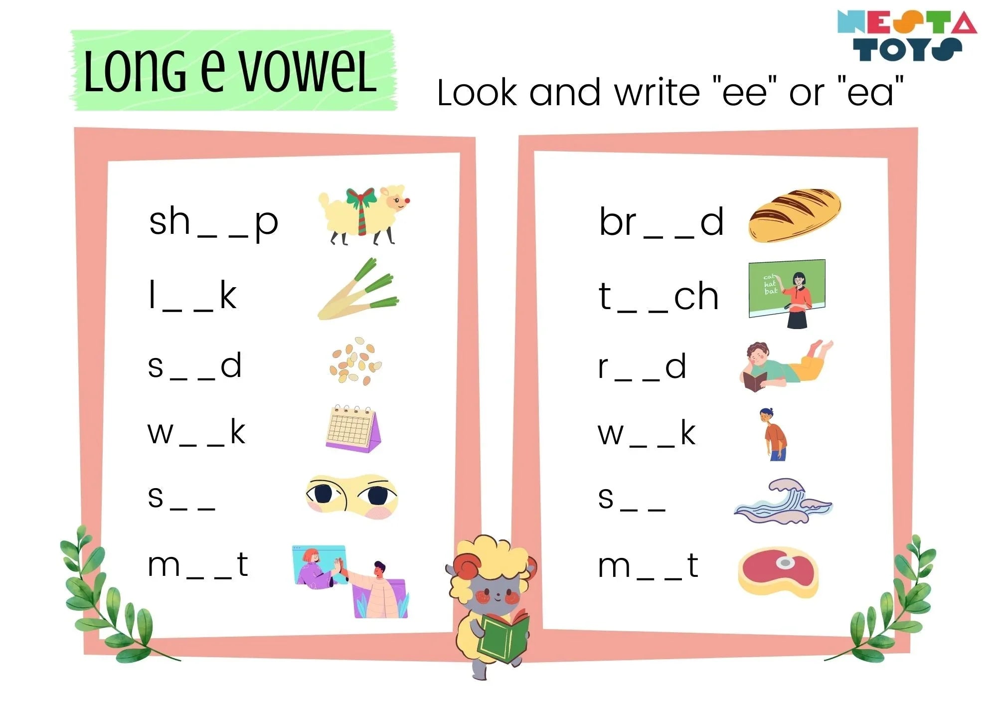 Phonics Activity Sheet: Long E Vowel Sounds - NESTA TOYS