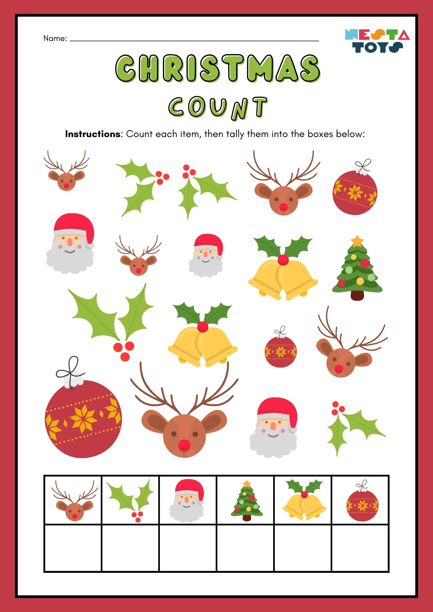 Christmas Activity Sheets for Kids - Tracing & Counting - NESTA TOYS