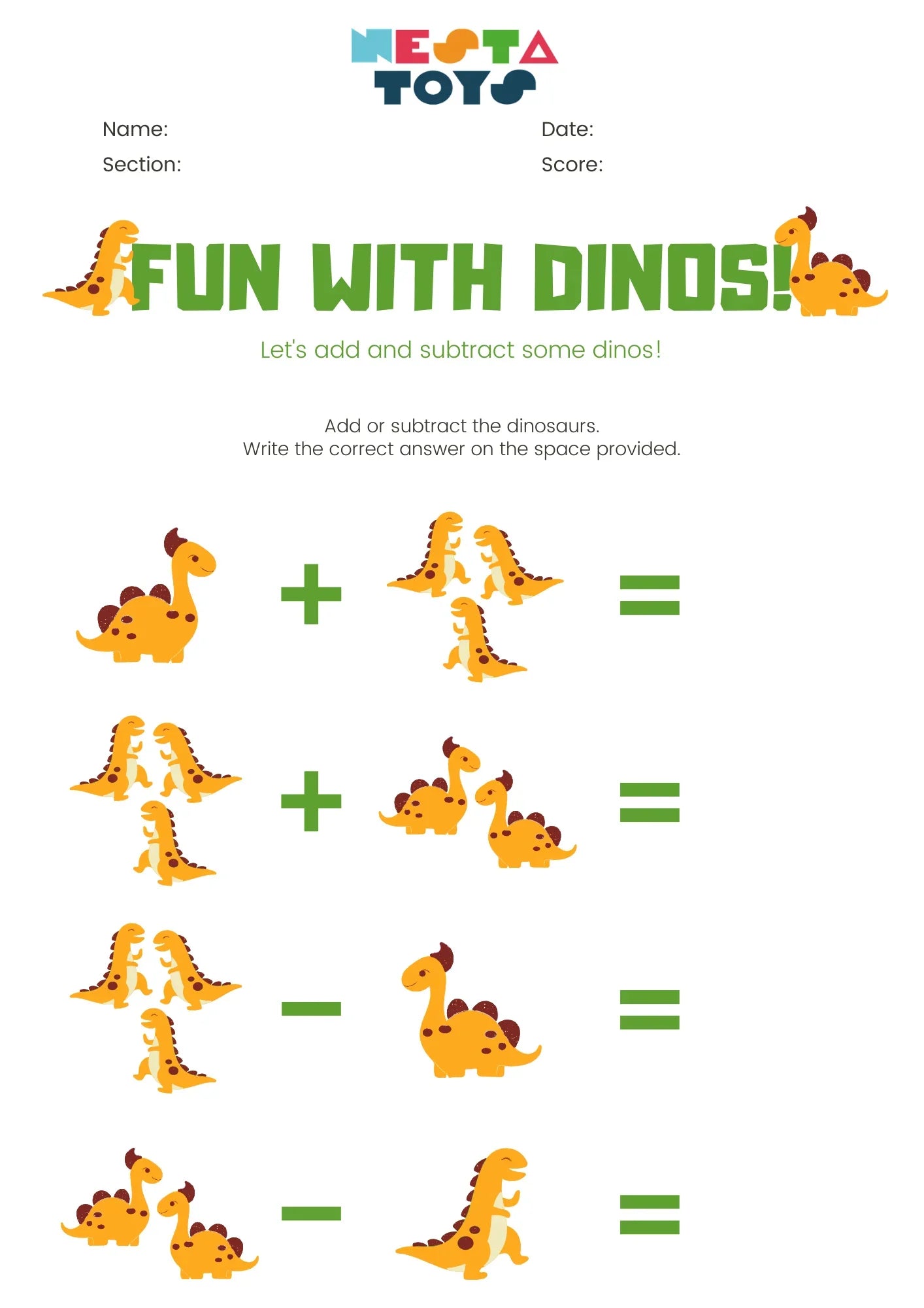 Add or Subtract the Dinosaurs - NESTA TOYS