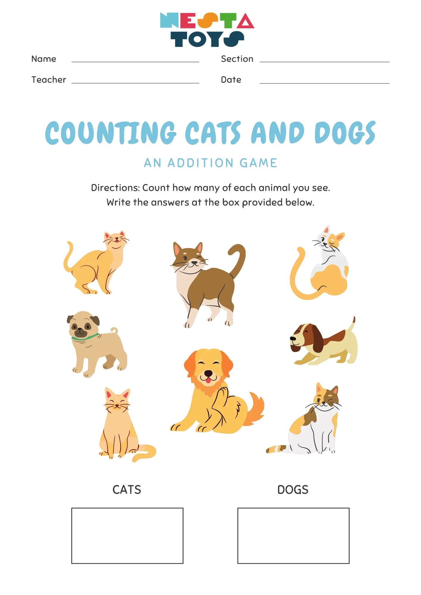 Counting Cats and Dogs - Fun Animal Counting Activity - NESTA TOYS