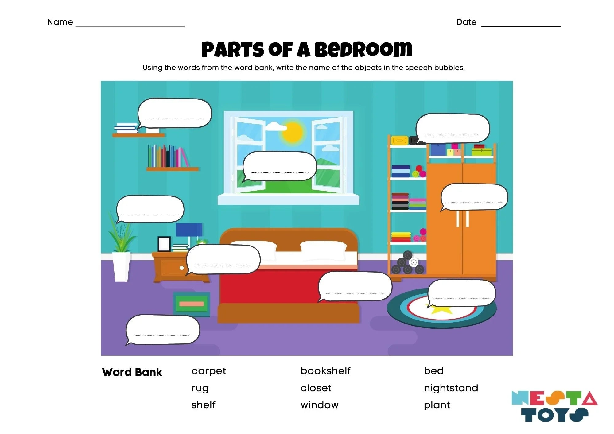 Identify the Parts of a Bedroom Activity Sheet for Kids - NESTA TOYS