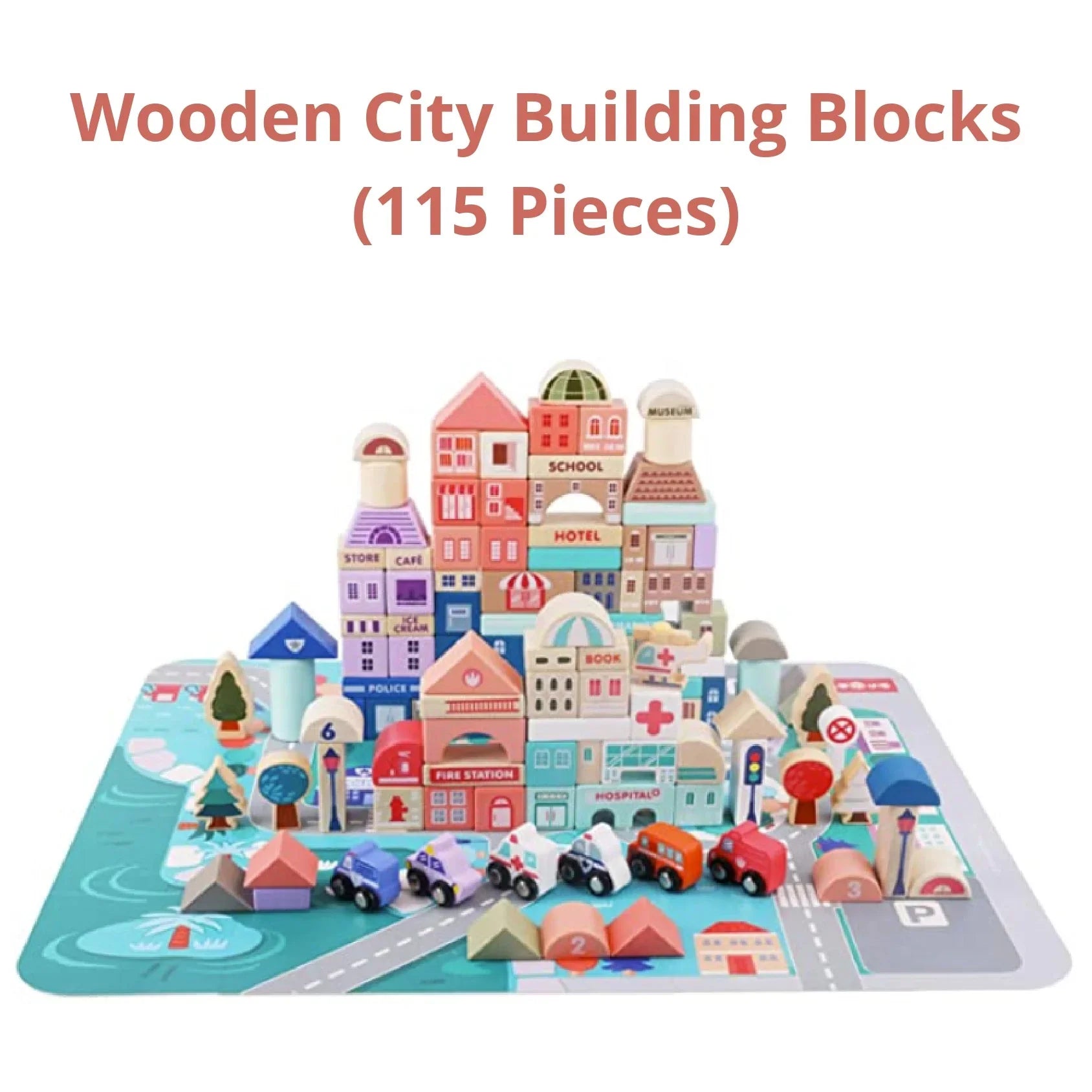 115 Wooden City Building Blocks - nestatoys