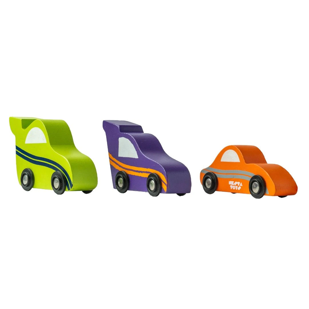 Wooden Car (3 Pcs) - Green, Orange, Purple