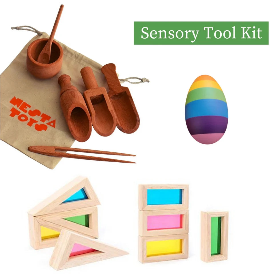 Sensory Toys for Kids - Sensory Bin Tools, Egg Shaker, Rainbow Blocks - nestatoys
