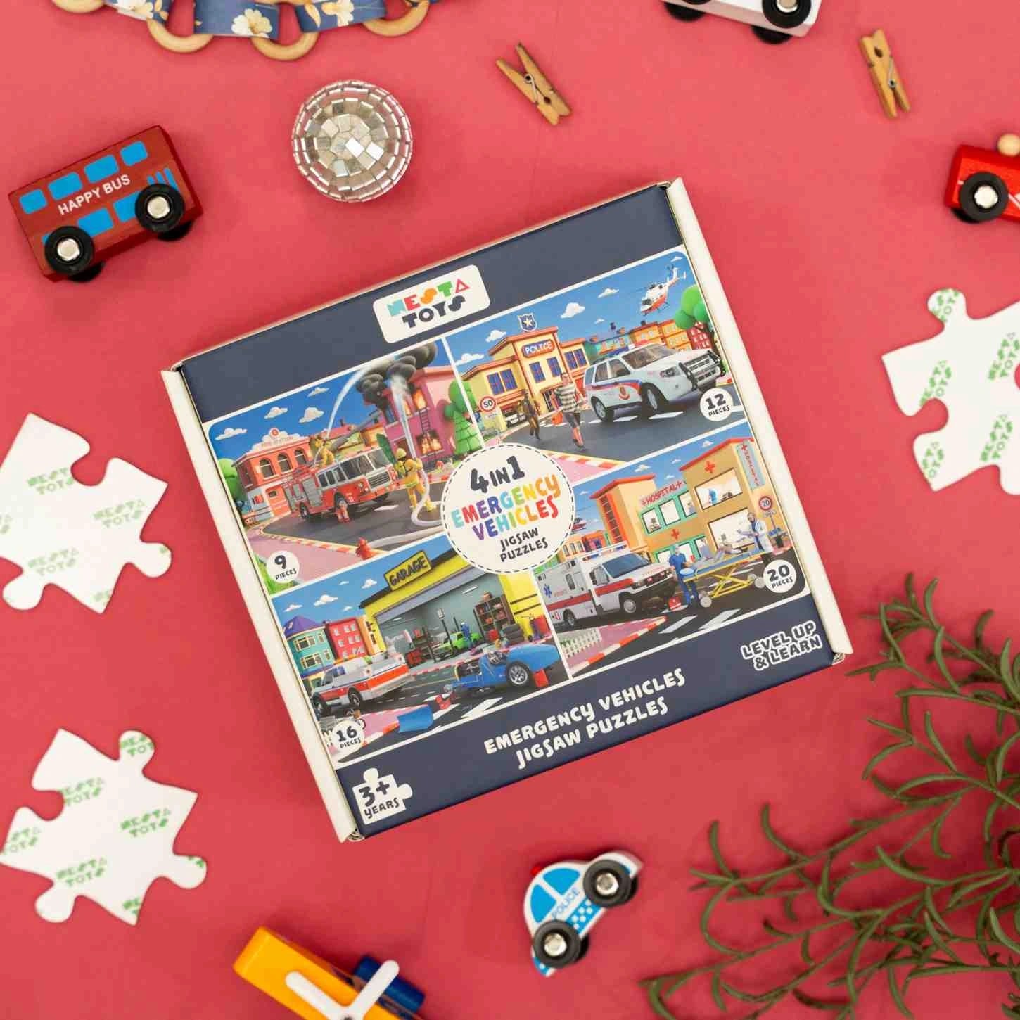 NESTA TOYS - Floor Puzzle & Game | 4 in 1 Jigsaw Puzzle | Emergency Vehicles (9 Pcs,12 Pcs, 16 Pcs, 20 Pcs)