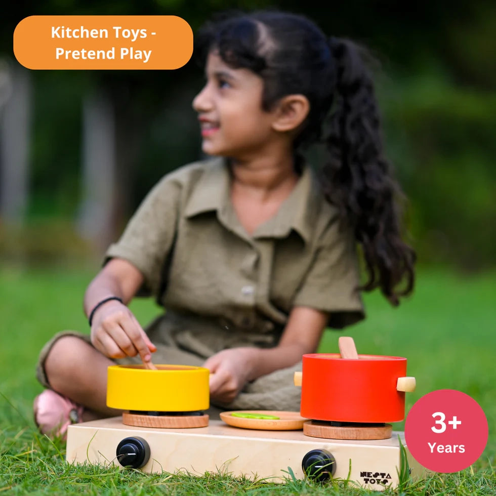 Wooden Kitchen Play Set | Cooking Toy for Kids (9 Pcs)