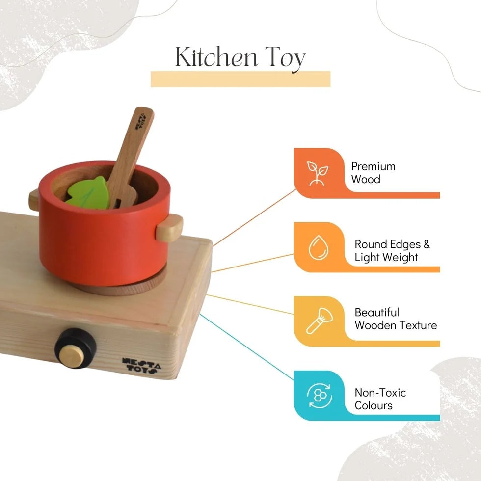 Wooden Kitchen Play Set | Cooking Toy for Kids (9 Pcs)