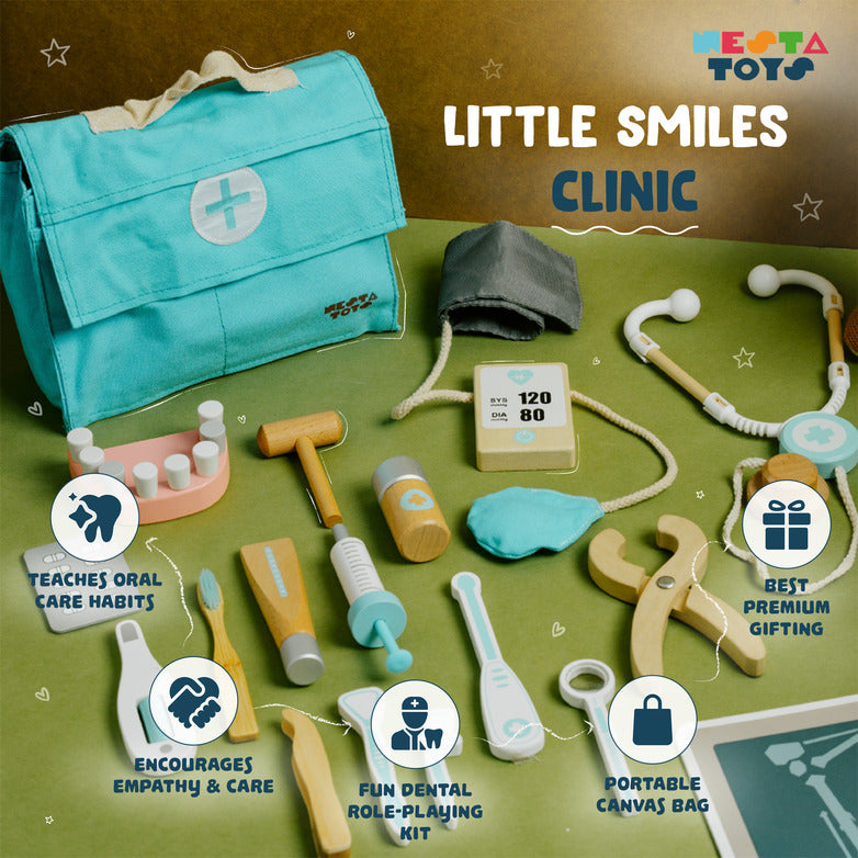 NESTA TOYS - Wooden Doctor Set for Kids | Pretend Play 18 Pcs Dentist Medical Kit for Kids (3-8 Years)