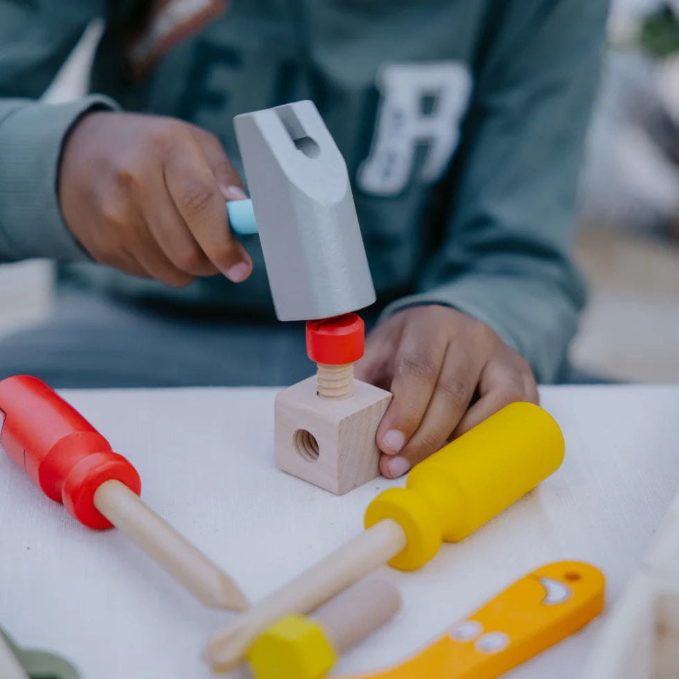 NESTA TOYS - Wooden Tool Kit Set with Tool Box | Pretend Play Portable Construction Tools Kit Toys for Kids