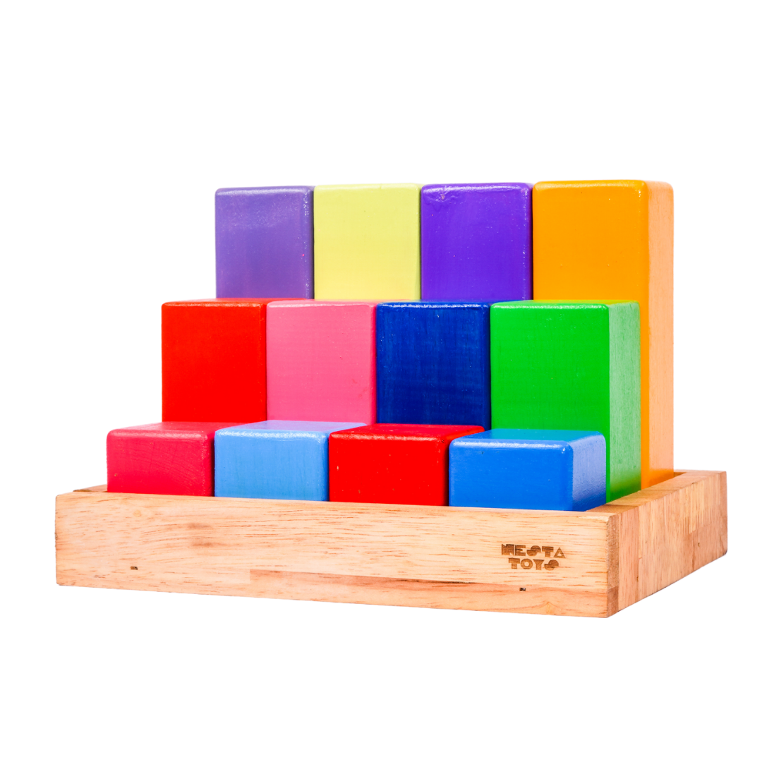 Wooden Building Blocks with Tray Rainbow Math Rod Toy 12 Pcs nestatoys