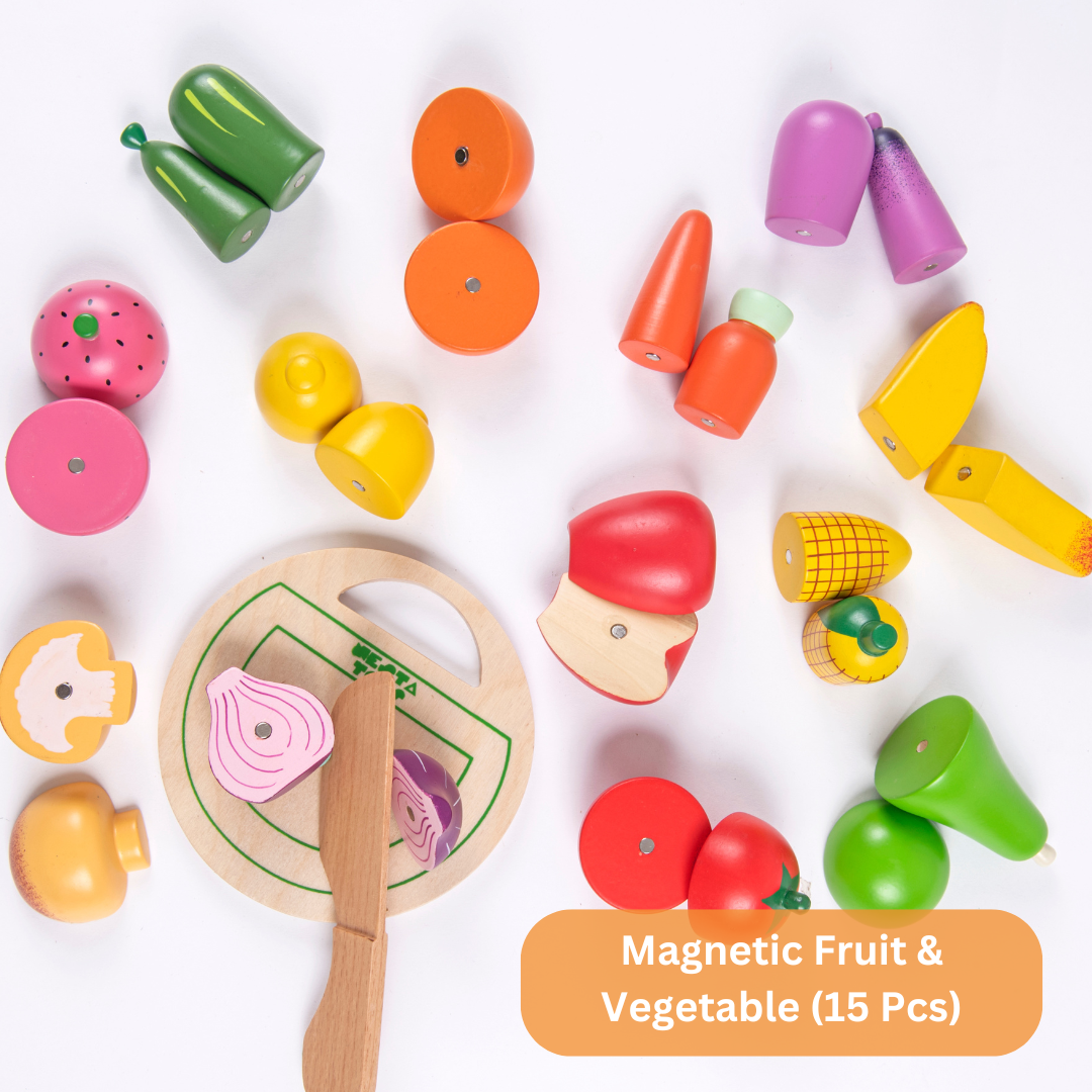 Wooden Vegetable and Fruit Toy Set 15 Pcs Magnetic Toys nestatoys