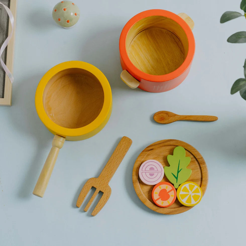 Wooden Kitchen Play Set | Cooking Toy for Kids (9 Pcs)