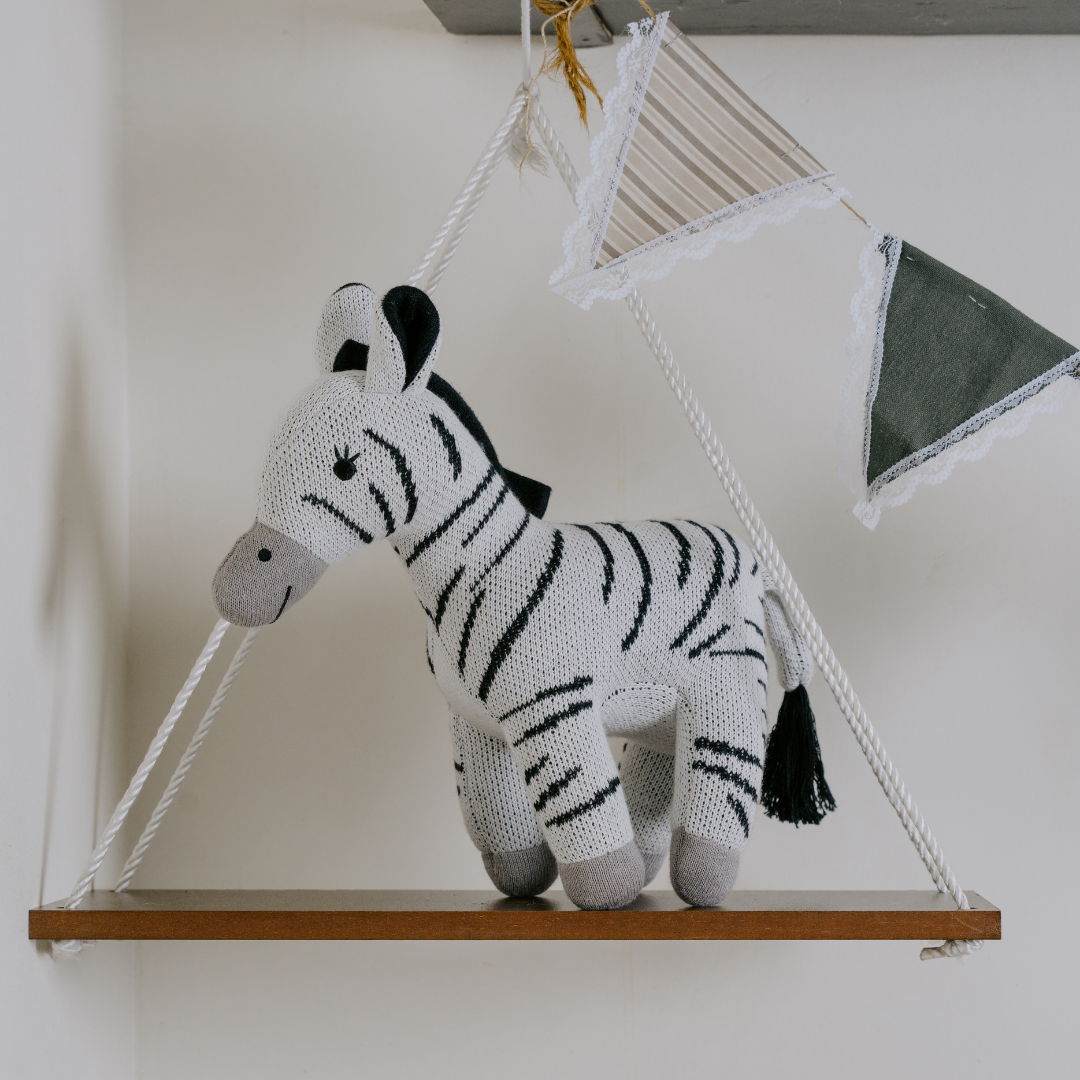 Zippy the Zebra - Knitted Cotton Animal Plush Toy for Kids - nestatoys