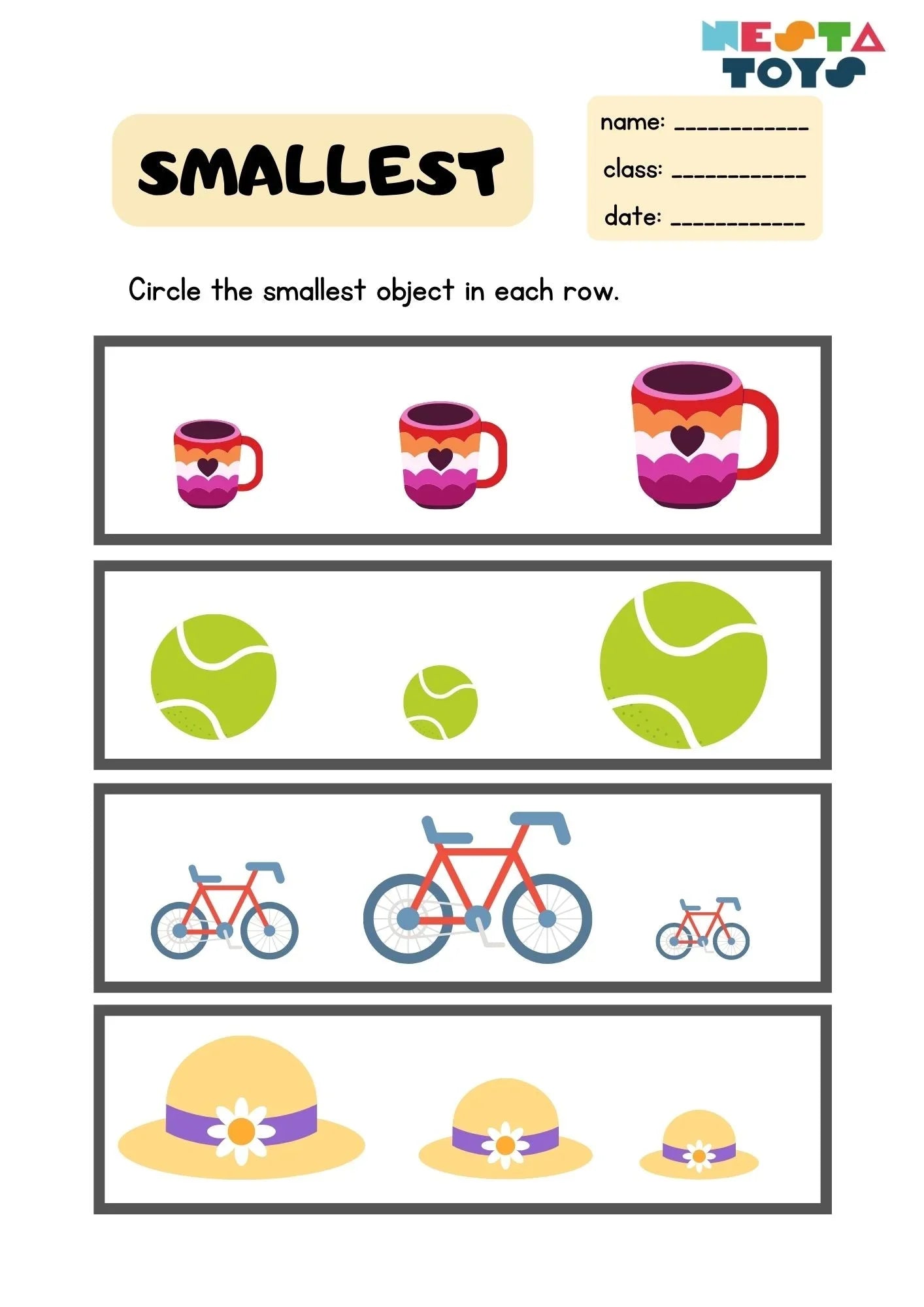 Circle the Smallest Object Worksheet for Kids – nestatoys