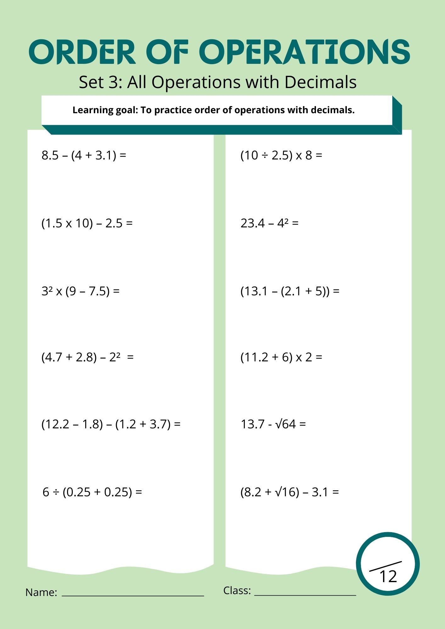 ORDER OF OPERATIONS