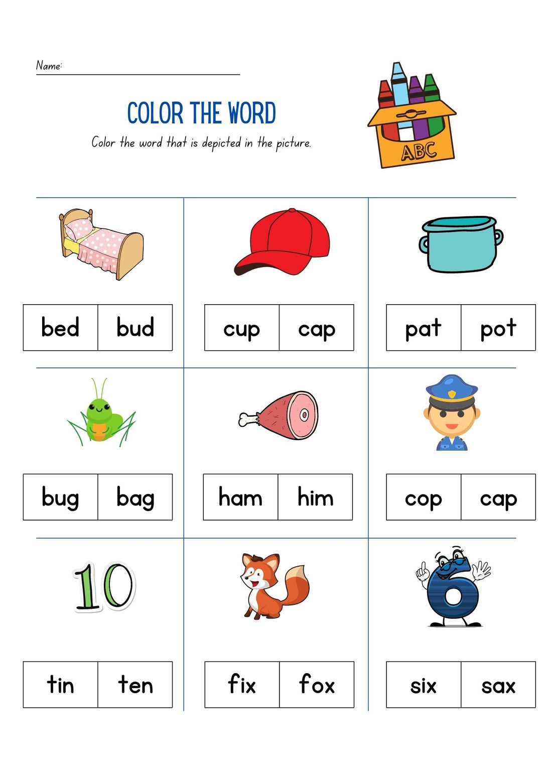 Color The Word Worksheet for Kids