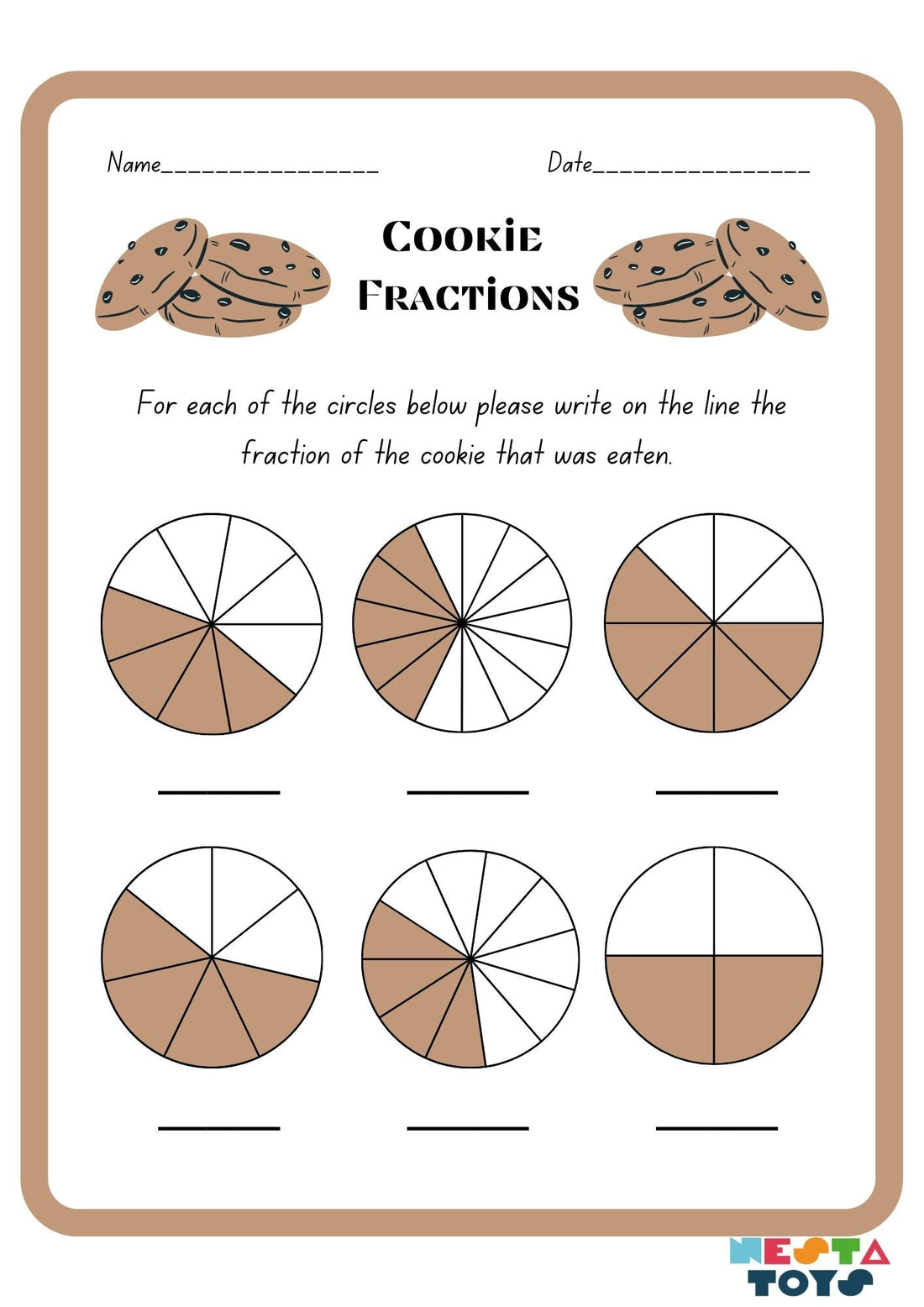 Cookie Fractions Activity Sheet for Kids