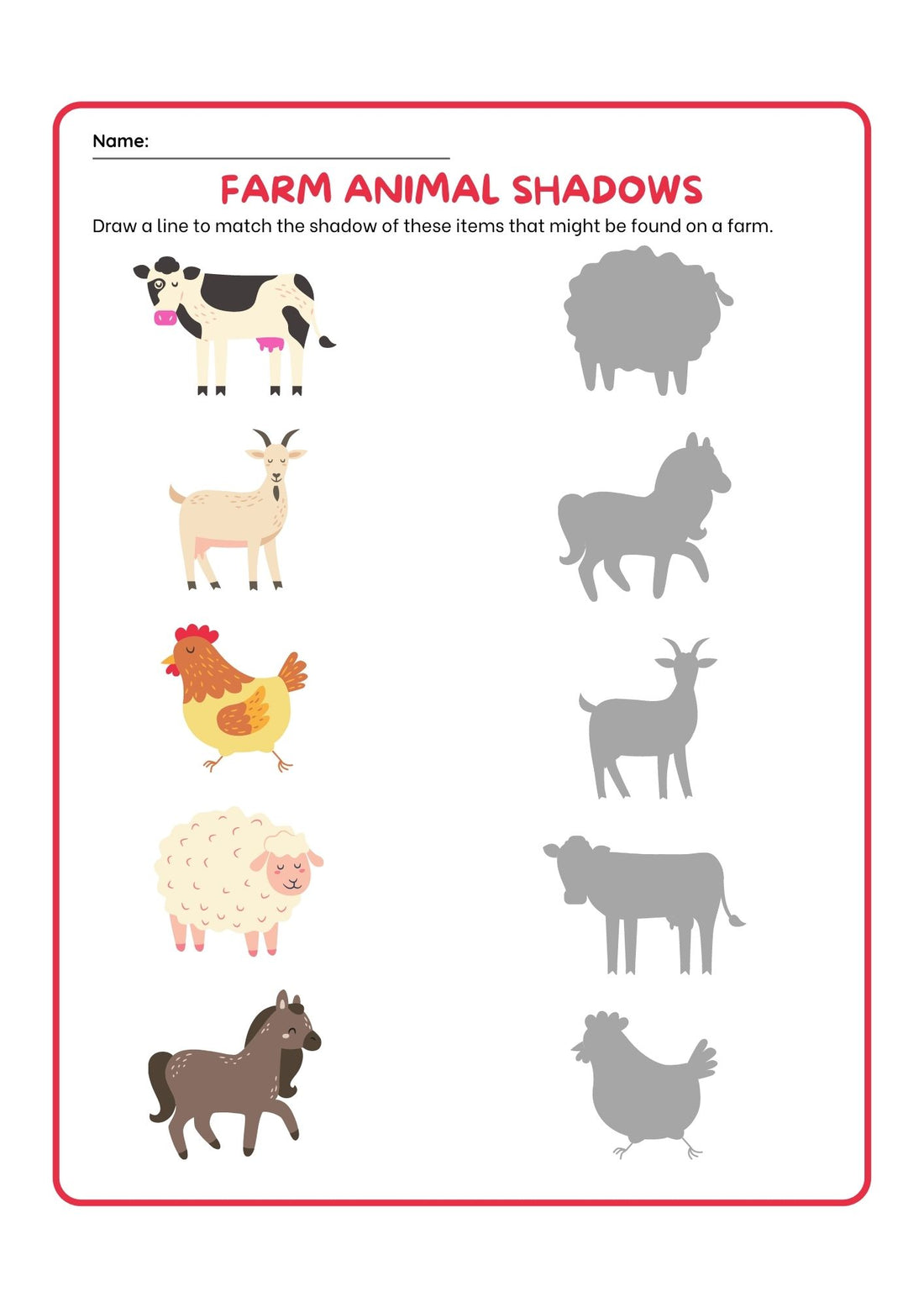 Farm Animal and Shadows Identification - Fun Learning Activity for Kids