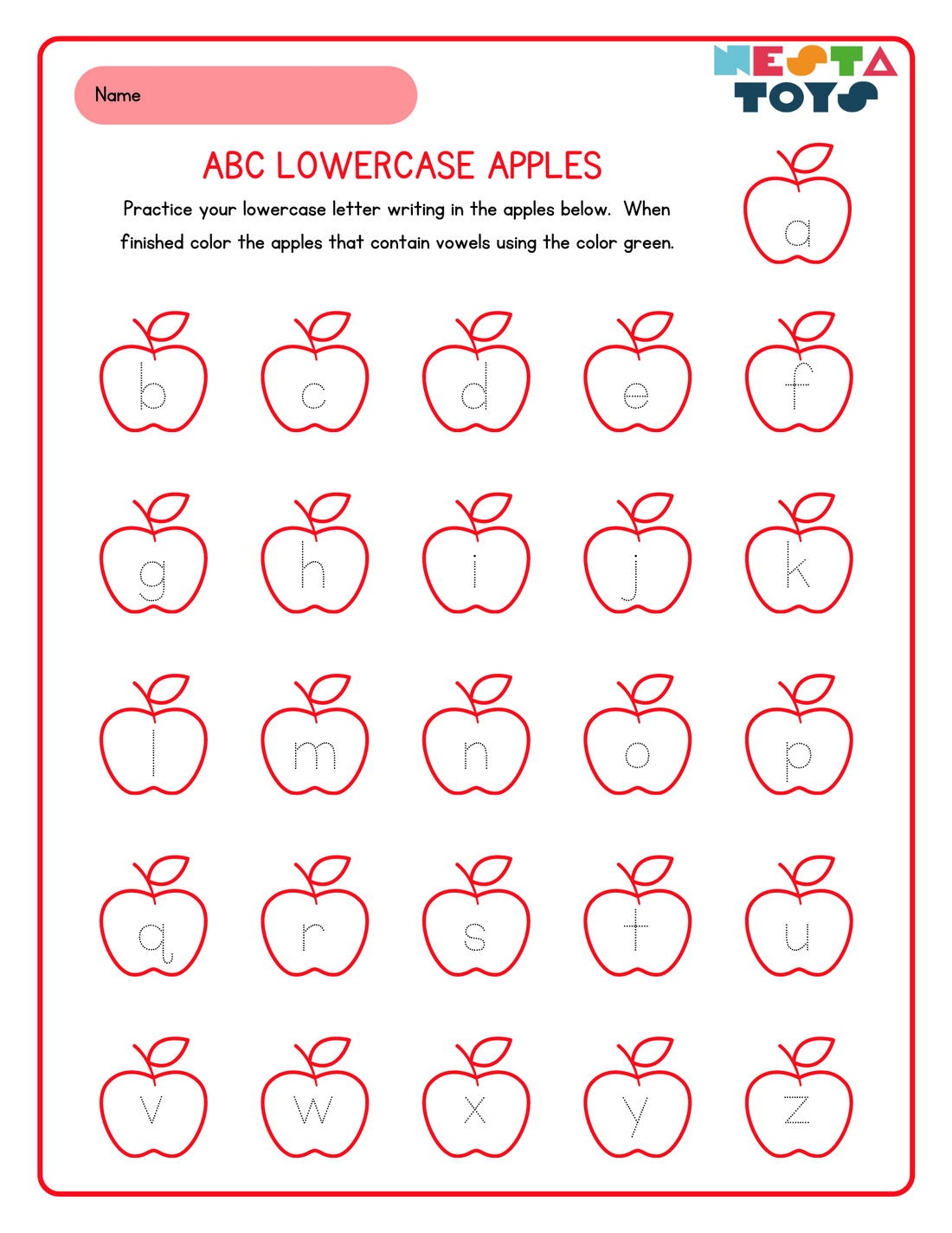 Lowercase Alphabet Tracing Activity Sheet for Kids