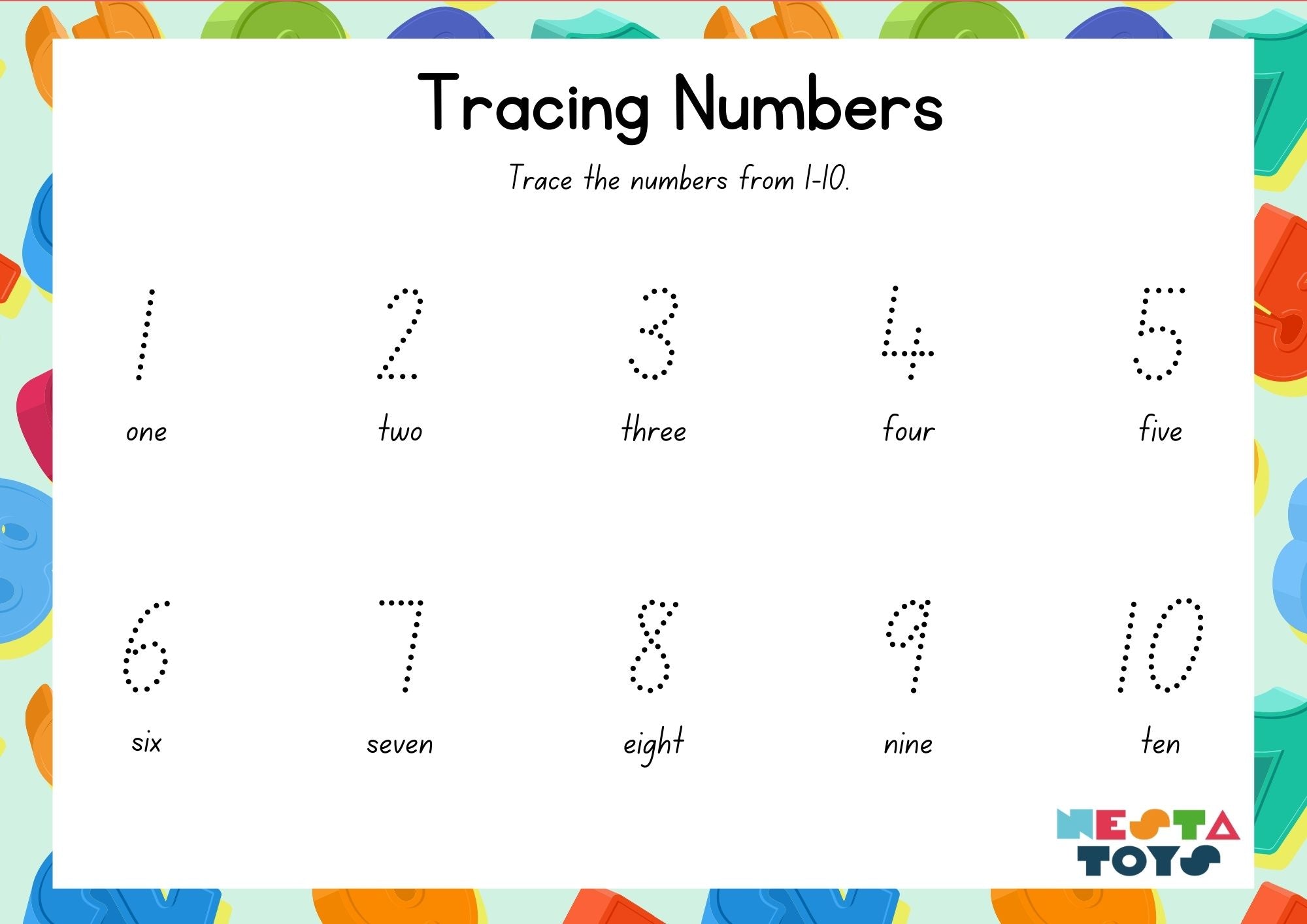 Tracing Numbers Activity Sheet for Toddlers