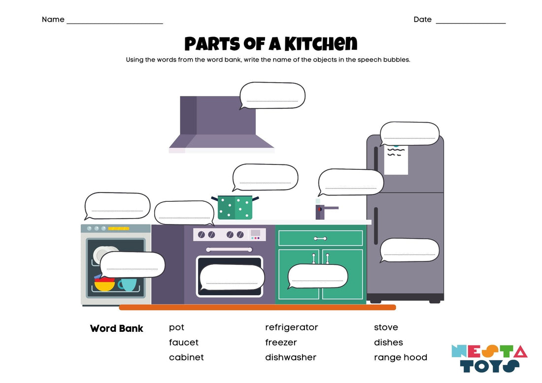 Identify the Parts of a Kitchen Activity Sheet for Kids