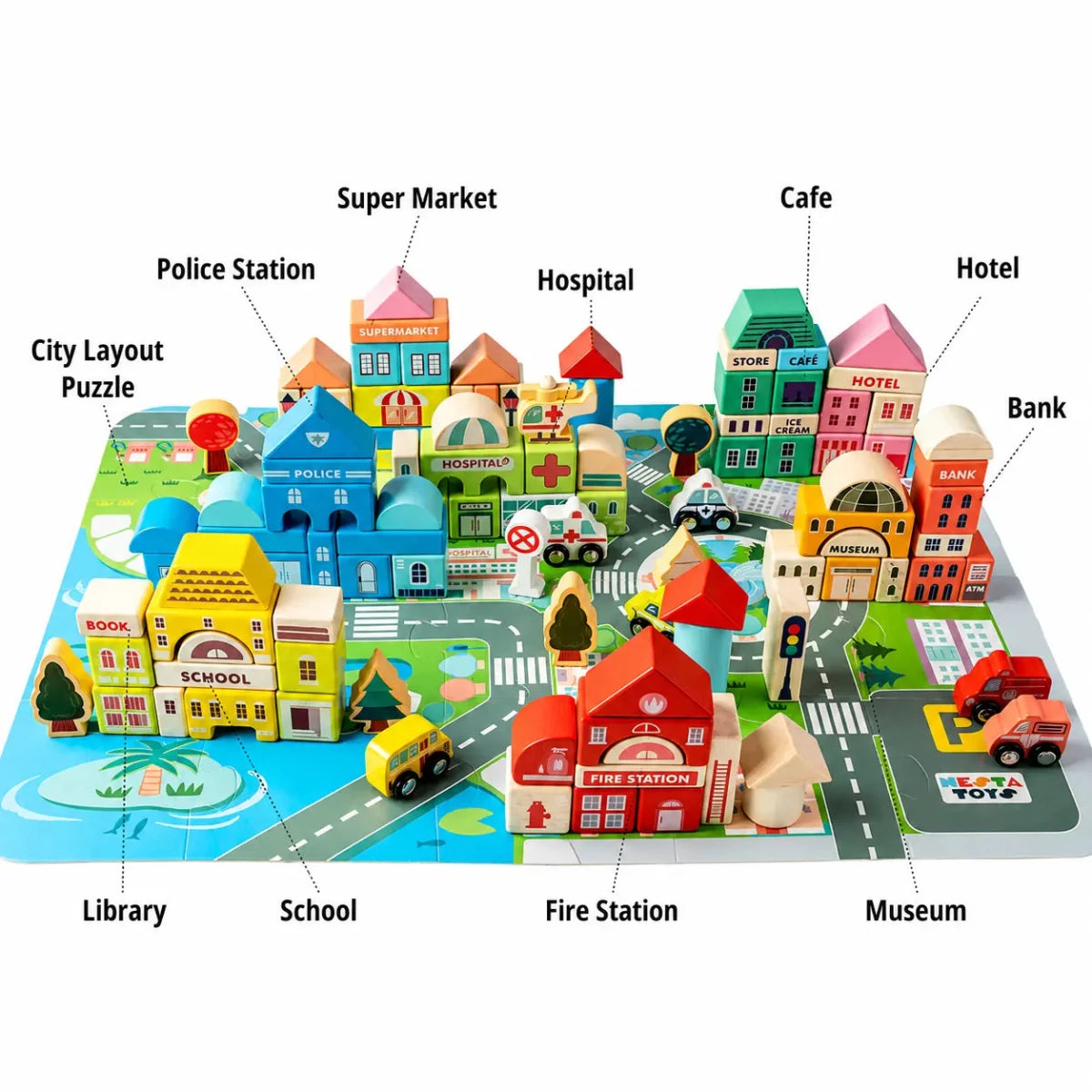 Wooden City Building Blocks Toy (115 Pieces) - NESTA TOYS