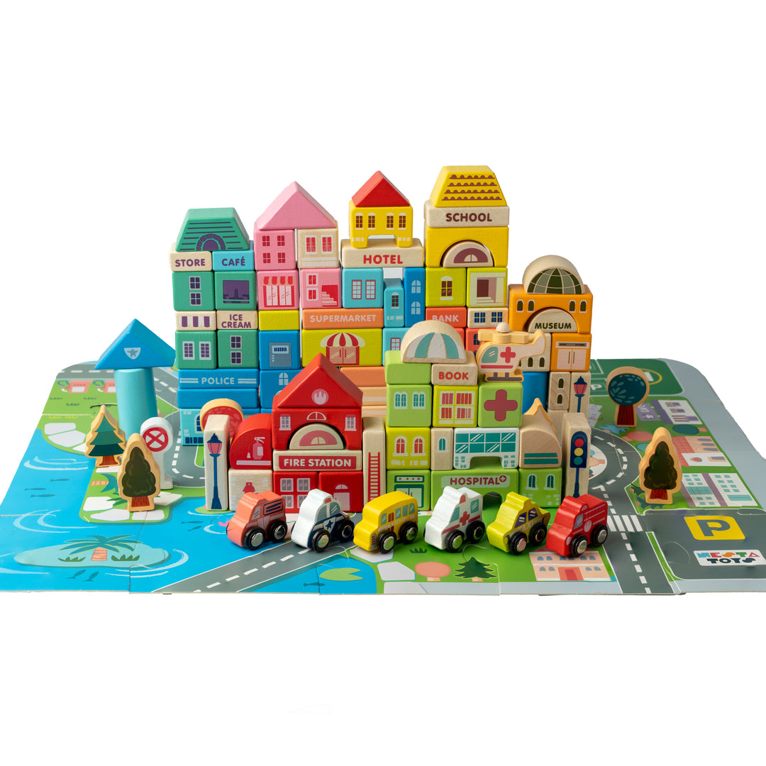 Wooden City Building Blocks Toy (115 Pieces) - NESTA TOYS