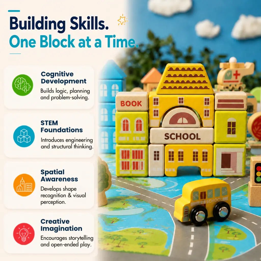 Wooden City Building Blocks Toy (115 Pieces) - NESTA TOYS