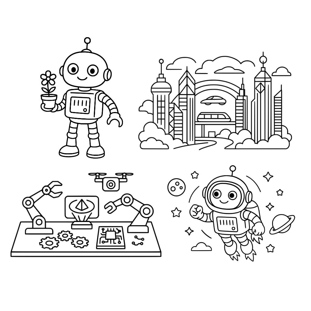 DIY Coloring Cotton Pouch for Kids– Robots and Future Tech