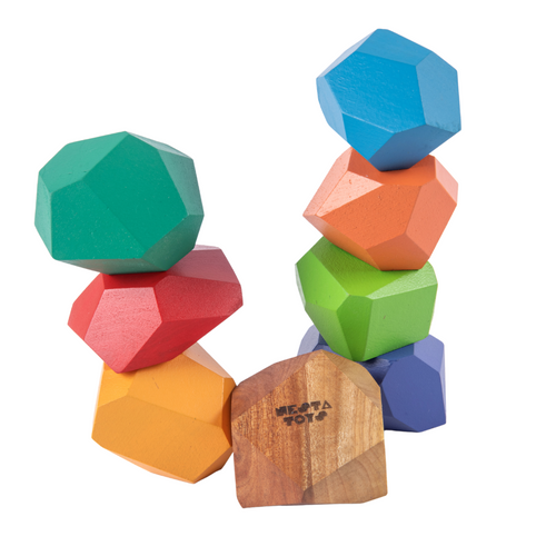 nesta toys, montessori toys, waldorf toys, building blocks, wooden building blocks, lego, Wooden Stone Balancing Blocks , Rainbow Stacking Sensory Toy