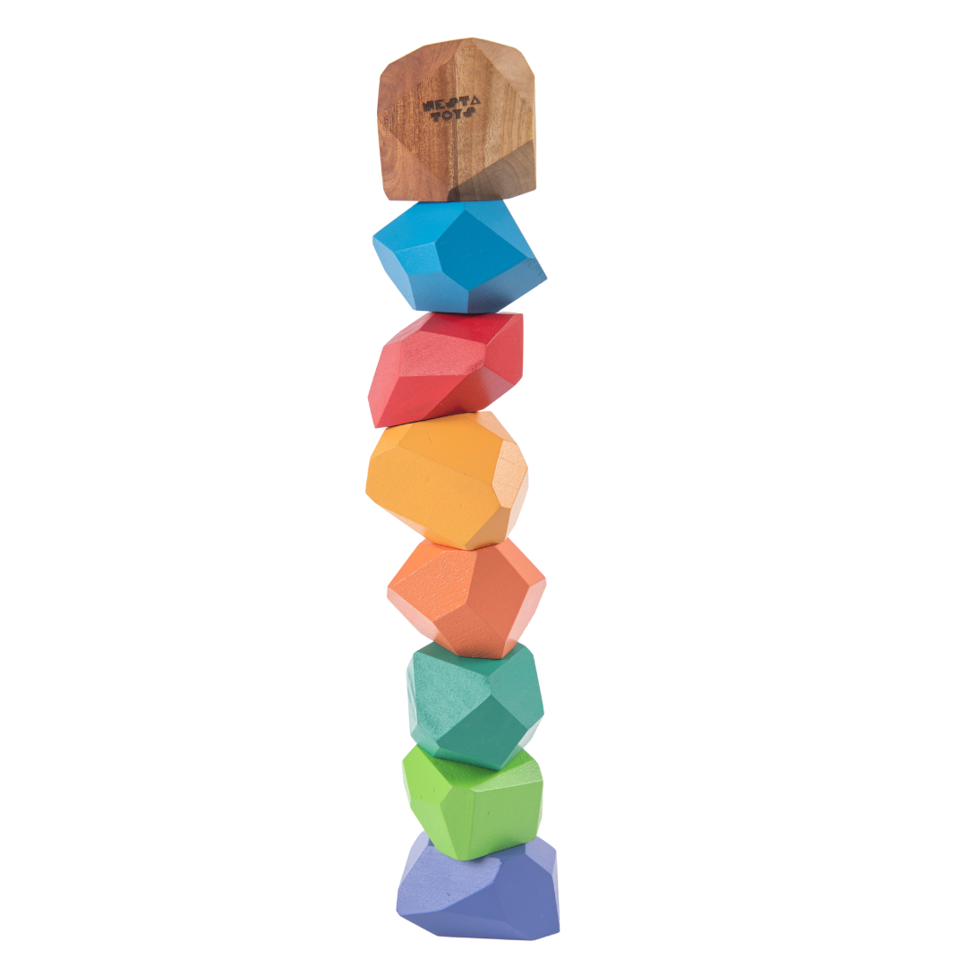 nesta toys, montessori toys, waldorf toys, building blocks, wooden building blocks, lego, Wooden Stone Balancing Blocks , Rainbow Stacking Sensory Toy