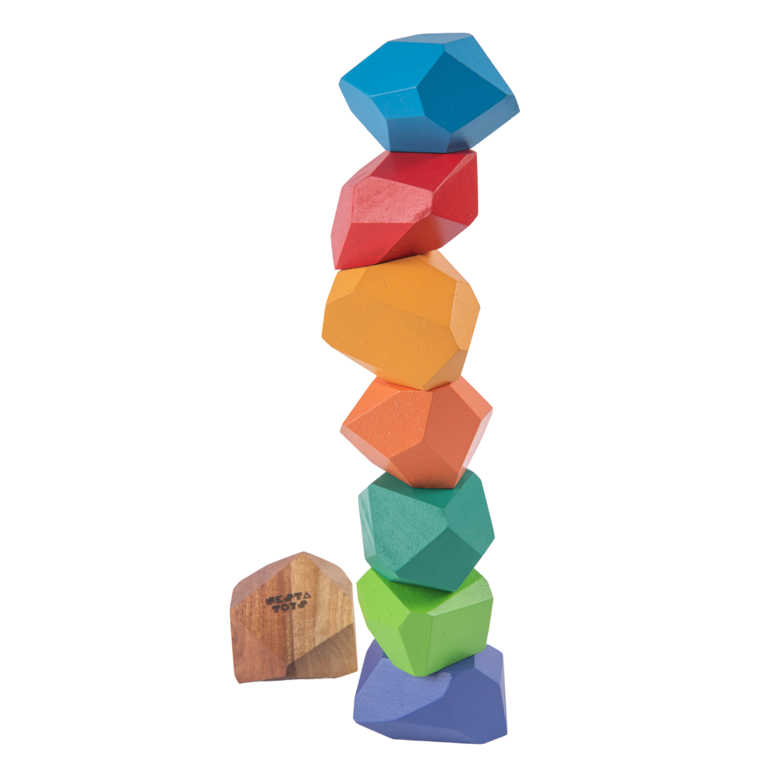 nesta toys, montessori toys, waldorf toys, building blocks, wooden building blocks, lego, Wooden Stone Balancing Blocks , Rainbow Stacking Sensory Toy