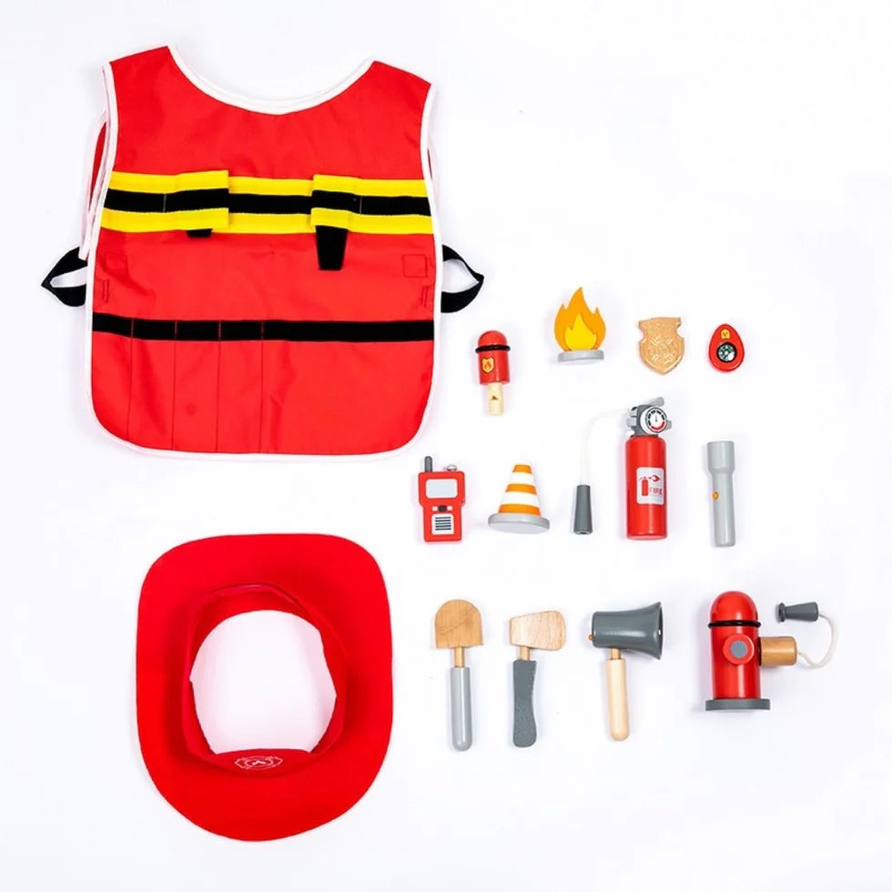 Firefighter Pretend Play Toy with Fireman Costume Kit (14 Pcs) - nestatoys