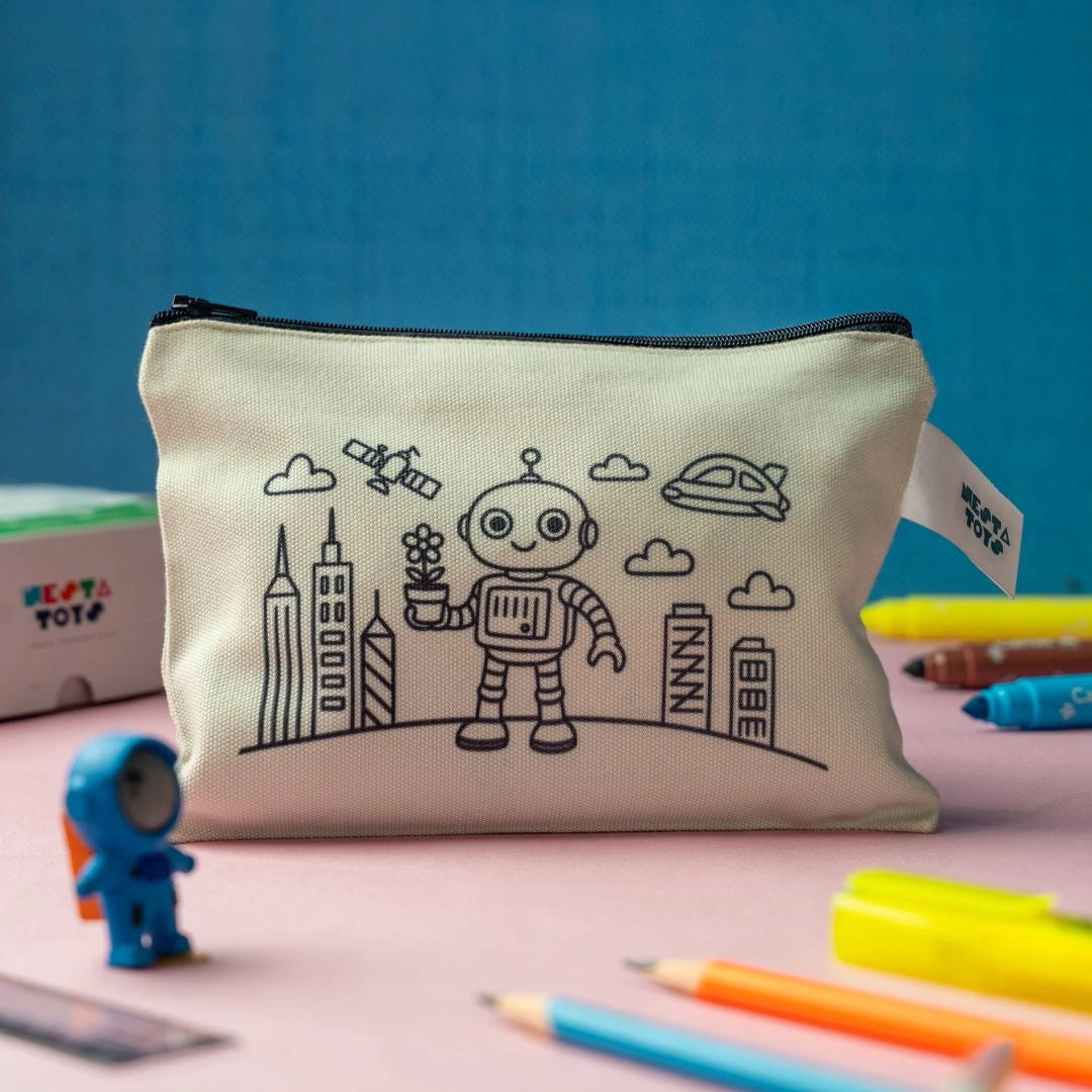 DIY Coloring Cotton Pouch for Kids – Robots and Future Tech