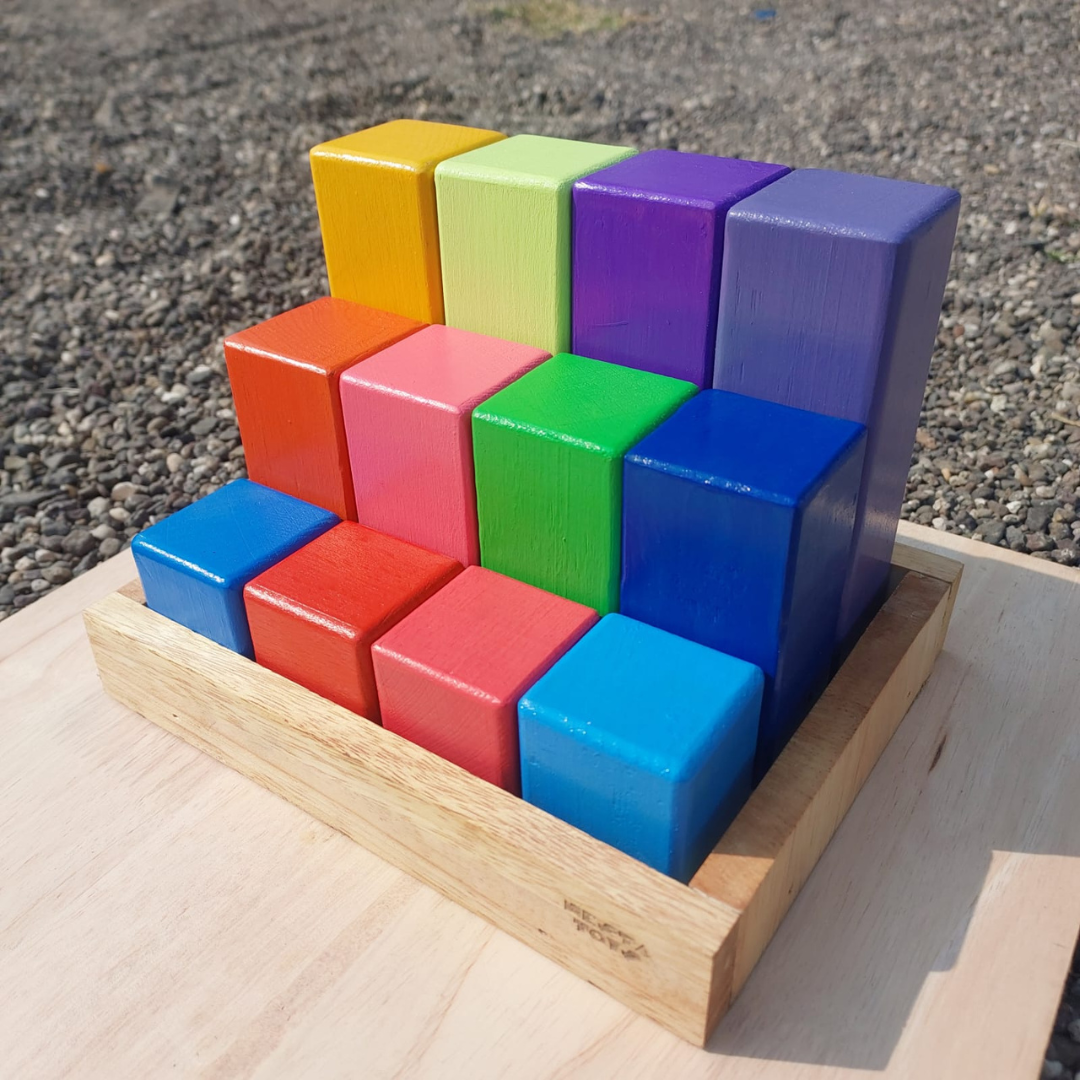 Wooden Building Blocks with Tray, Rainbow Math Rod Toy, nesta toys, building blocks