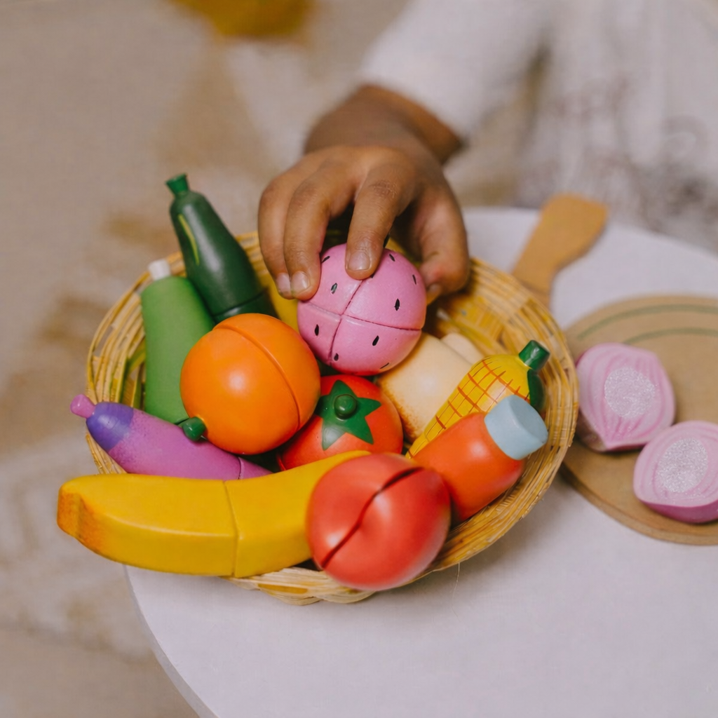 Wooden Velcro Vegetable and Fruit Toy Set (15 Pcs)