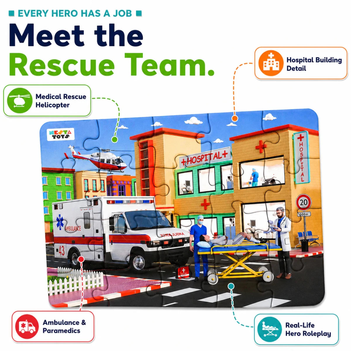4 in 1 Jigsaw Puzzle - Emergency Vehicles (9 Pcs - 20 Pcs) - NESTA TOYS