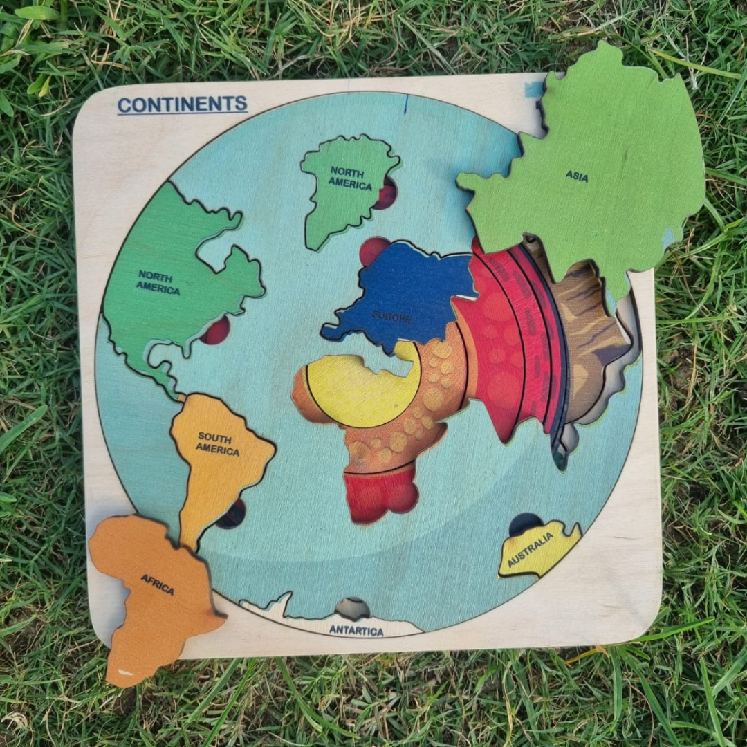 World Map with Continents puzzle , Earth Core Puzzle, Educational toys, STEM toys Learning Toy, Montessori Wooden Shapes Jumbo Knob Puzzles, toys for babies, puzzles for babies, channapatna toys, montessori toys, montessori puzzle, Montessori Circle Seriation Puzzle