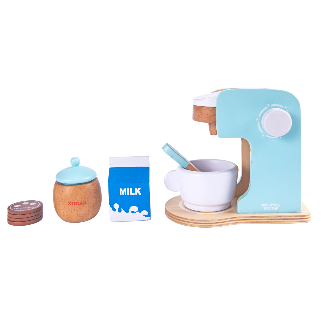 wooden coffee machine toy, pretend play toys, kitchen toys for kids, nesta toys