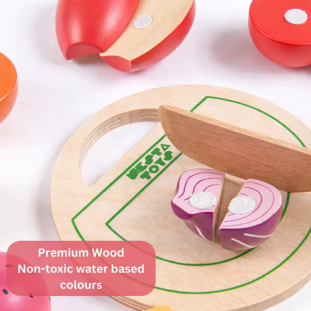 Wooden Velcro Vegetable and Fruit Toy Set (15 Pcs)