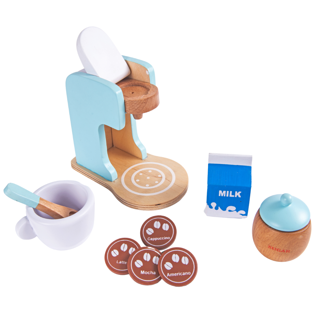 wooden coffee machine toy, pretend play toys, kitchen toys for kids, nesta toys, montessori toys, toy manufacturer, 