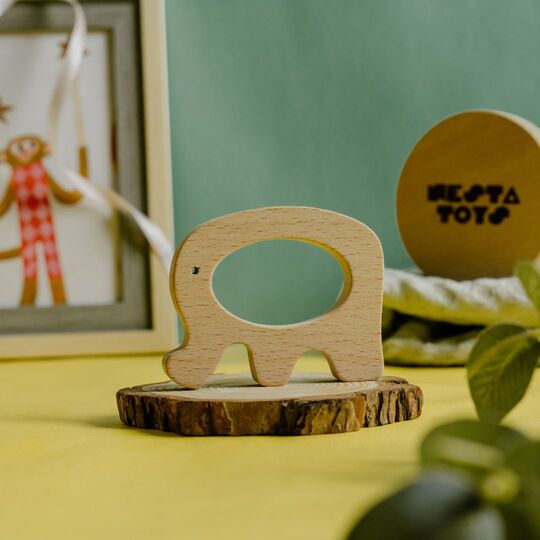 NESTA TOYS Wooden Elephant Teether – Beech Wood Toy for Babies