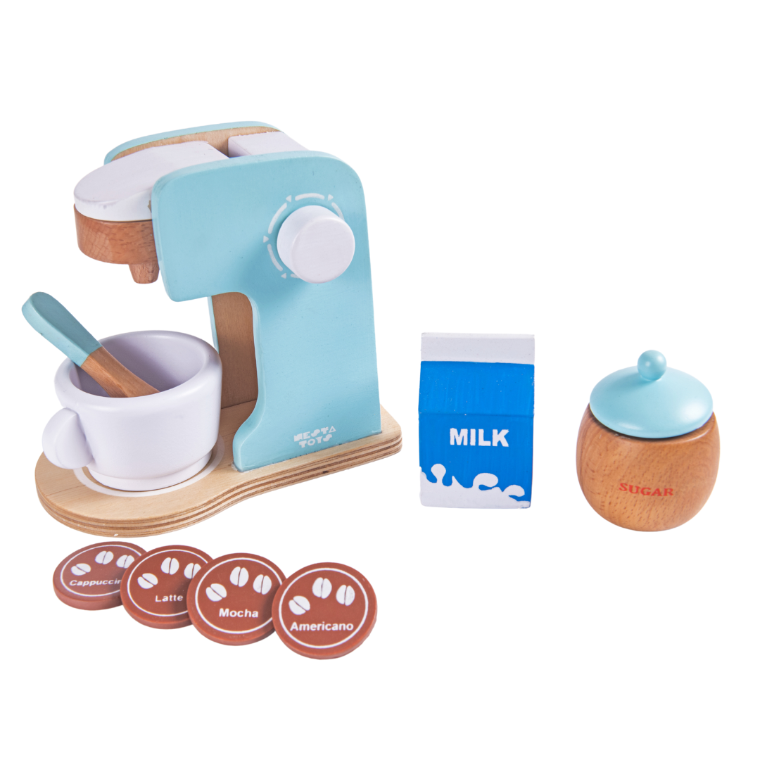 wooden coffee machine toy, pretend play toys, kitchen toys for kids, nesta toys